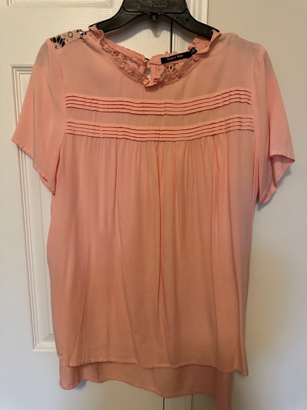 Doe & Rae Blush Lace Yoke Pintuck Blouse